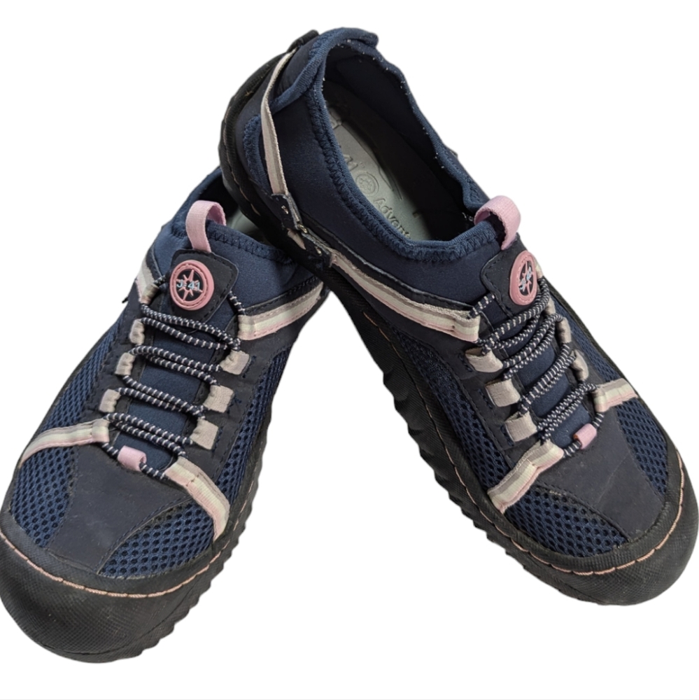 J-41, Tahoe, Navy and pink Trail/hiking/adventure slip-on shoes. Sz 8